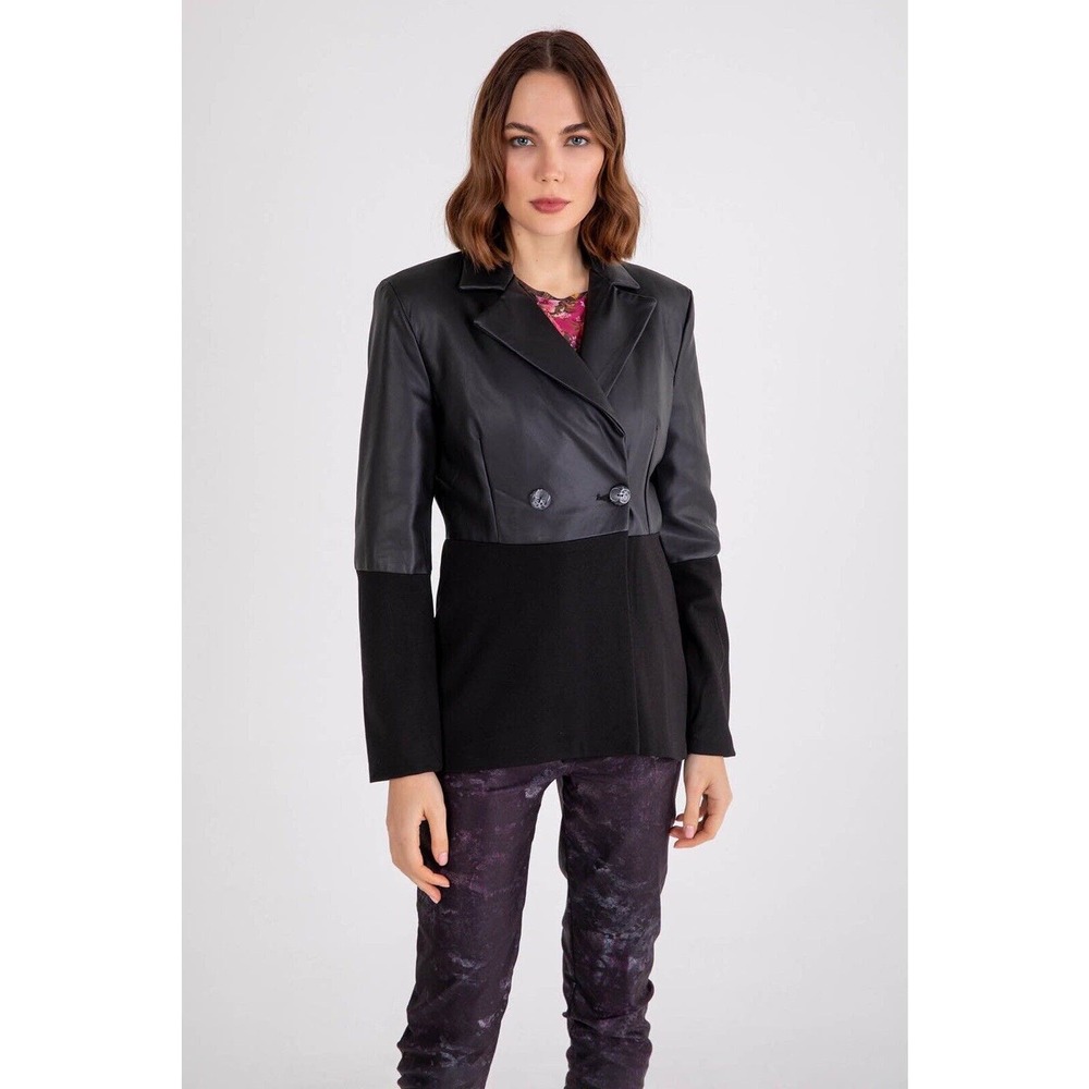 Ilse by Melis Kozan Black Vegan Shimmer Chic Jacket Sz S